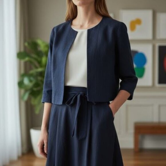J. Crew Jackets & Blazers - J. Crew Baird McNutt Cropped Irish Linen Jacket in Navy Blue Workwear Women's 8
